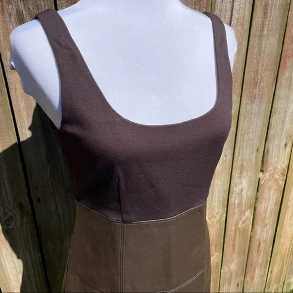 TERI JON SPORTSWEAR Brown Mixed Media Sleeveless Dress 6 - Picture 11 of 15